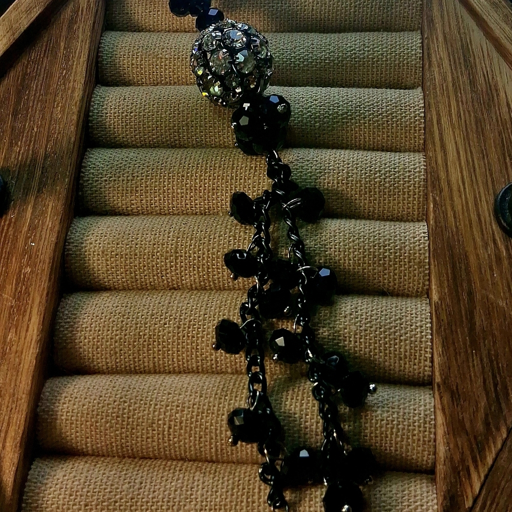 Elegant Black Crystal Bead Necklace with Sparkling Pavé Accent